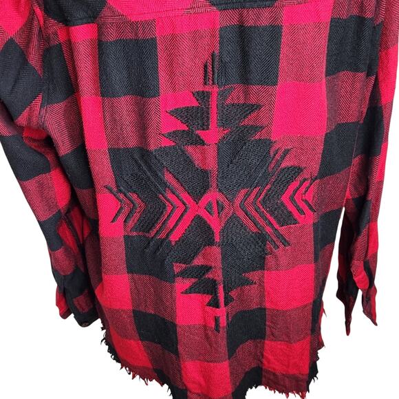 Rails Larsson Plaid Shirt Womens Size Large Crimson Jet Embroidered Frayed - Picture 8 of 16
